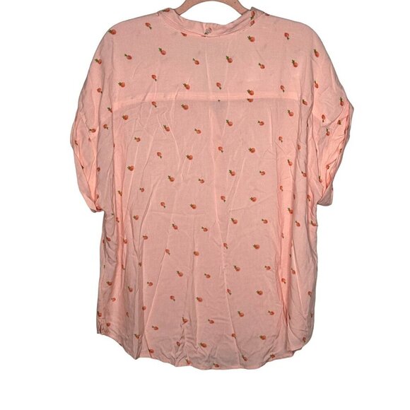 Per Se women's pink short sleeve button front oranges print top size 1x - Picture 2 of 9